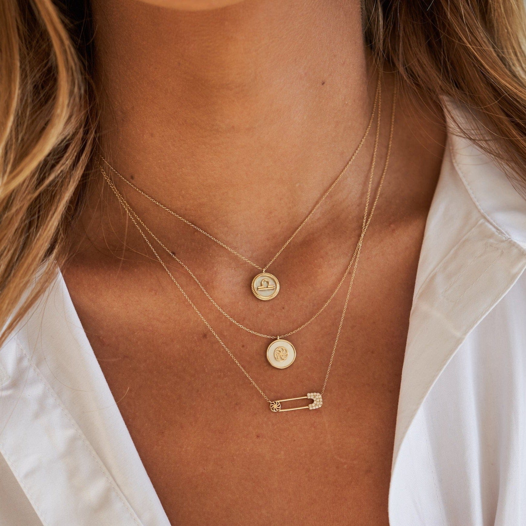 14K Safety Pin Necklace Necklaces IceLink-CAL 14K Gold  